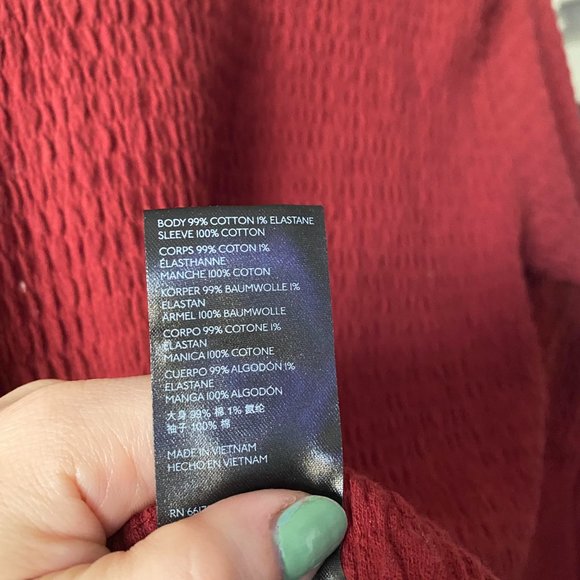 Anthropologie  Dark Red Smocked Bell-Sleeve Top Size M - Picture 5 of 9